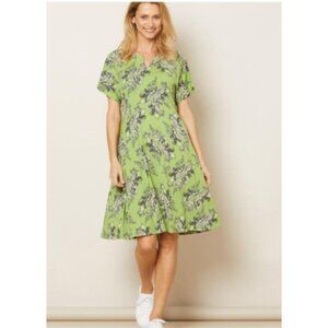 Masai Green Floral Print Dress womens size Medium short sleeve knit